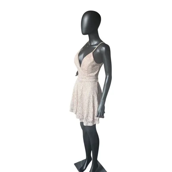 Nude/Gold Sparkle Lace Mini Party/Cocktail Dress - Windsor - Picture 5 of 10